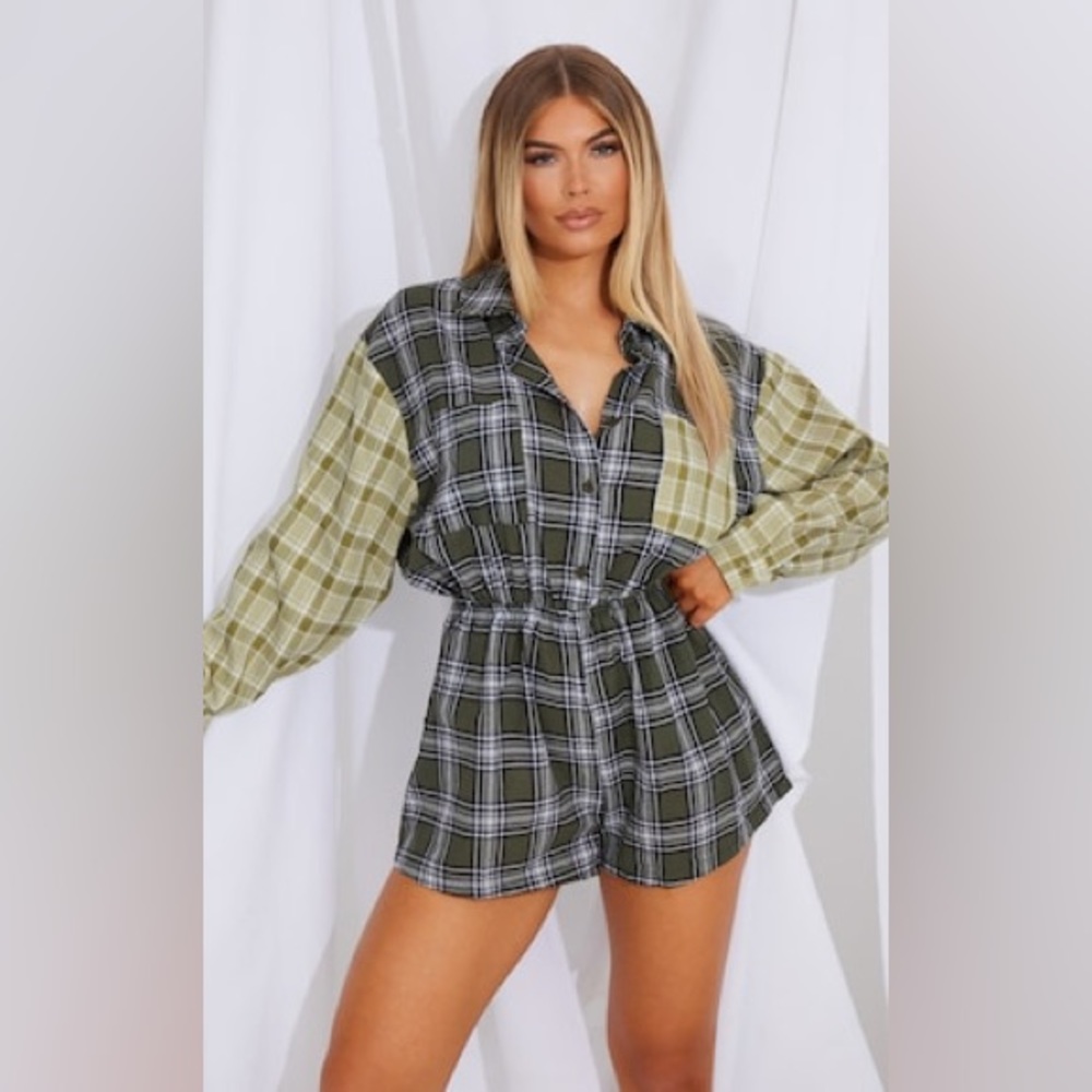 PrettyLittleThing Multi Check Romper Size 4
